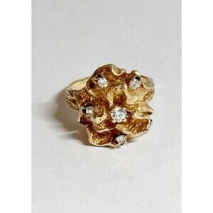 14k Gold Nugget Diamond Ring 11g-size 8